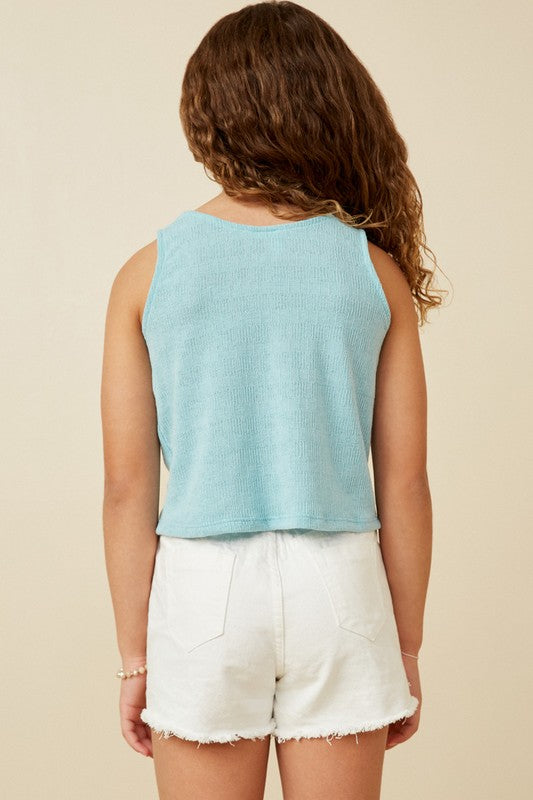 Girls Patterned Button Detail Knit Tank