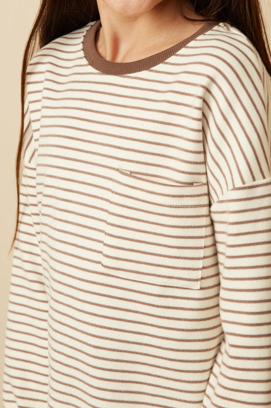 Girls Soft Stripe Knit Contrast Long Sleeve Tee