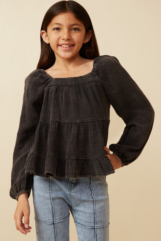 Girls Smock Textured Peplum Top