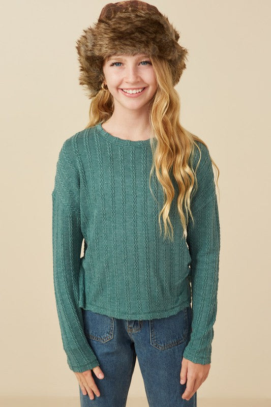 Girls Cable Knit Banded Knit Top