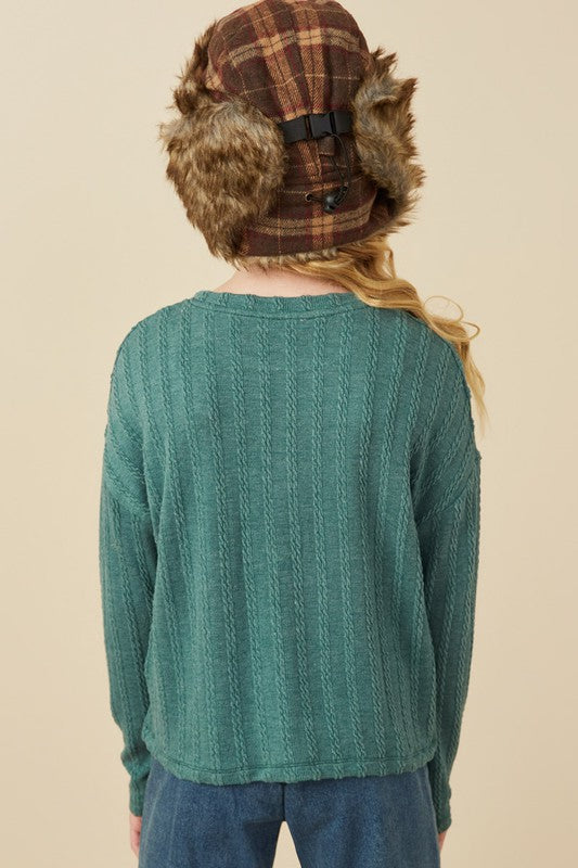 Girls Cable Knit Banded Knit Top