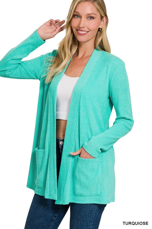 Green open front outlet sweater