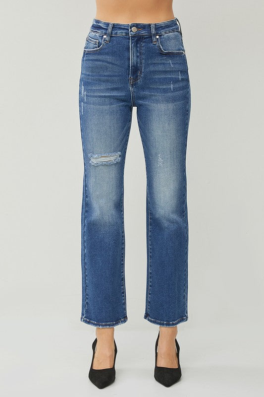 Risen High Rise Straight Ankle Jeans