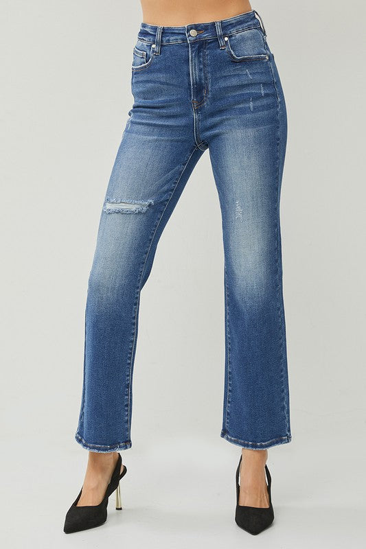 Risen High Rise Straight Ankle Jeans