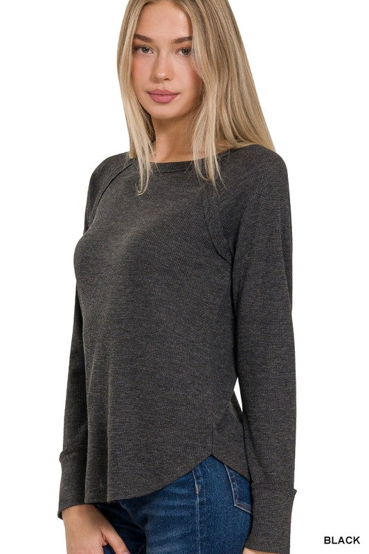 Sleek & Simple: Black Waffle Knit Long Sleeve Top