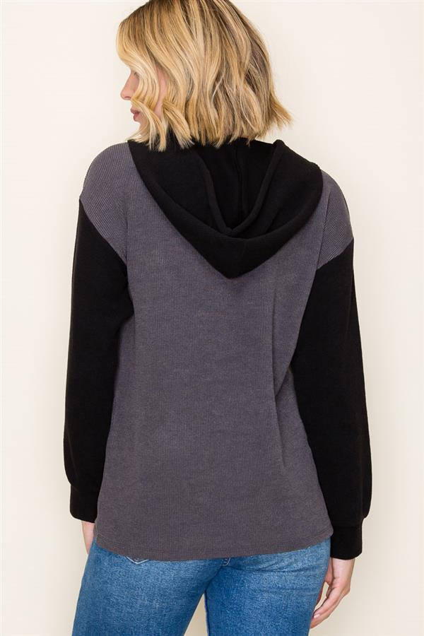 Black Grey Utility Hoodie – Colorblock Pullover Top