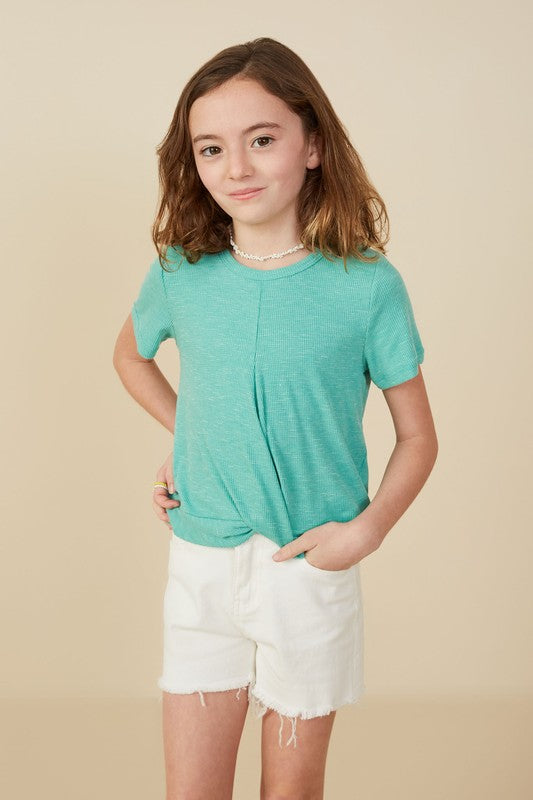 Girls Marled Knit Twist Detail T Shirt