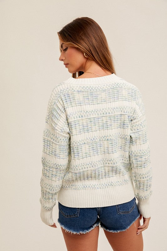 Blue and White Cozy Striped Knit Sweater