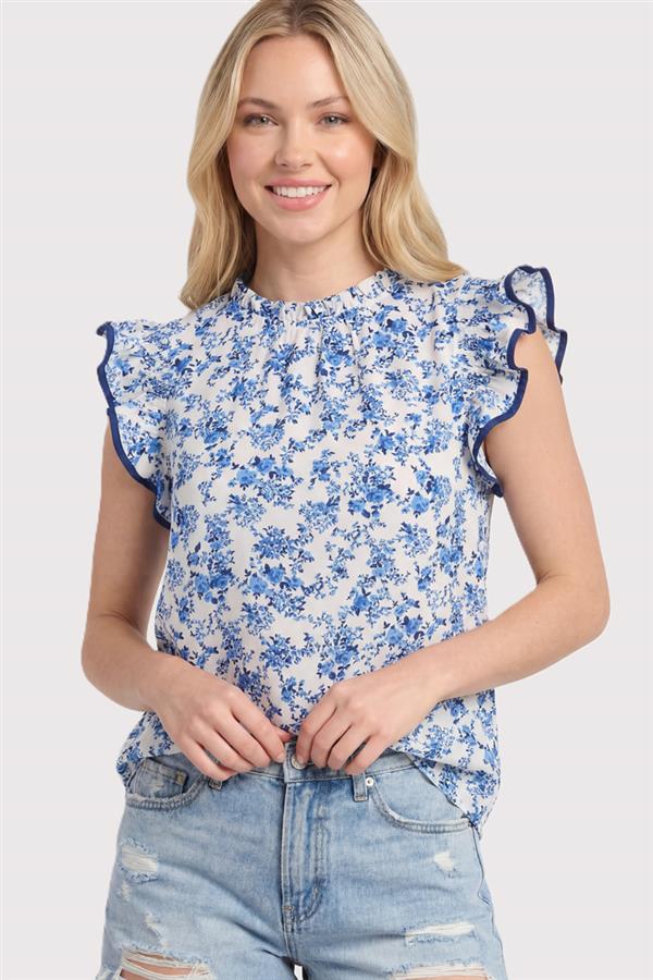 Bluebell Garden Floral Flutter Sleeve Blouse