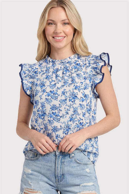 Bluebell Garden Floral Flutter Sleeve Blouse