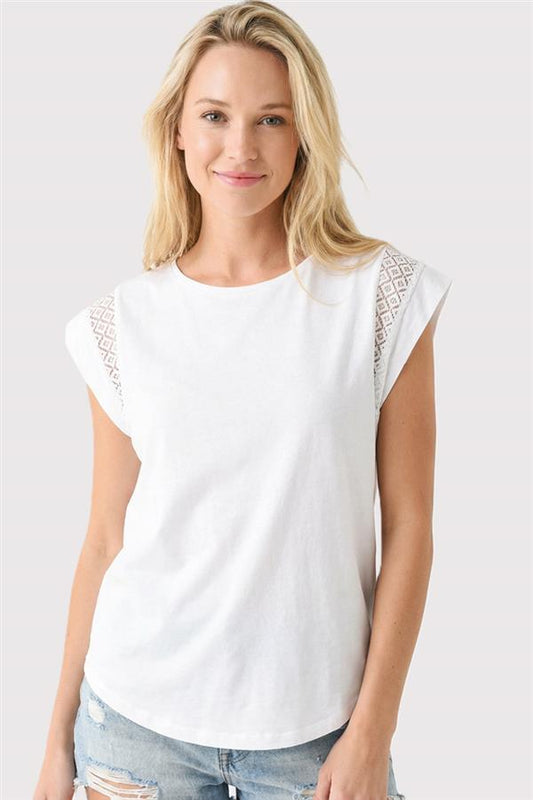 White Lace Sleeve Cap Sleeve Top
