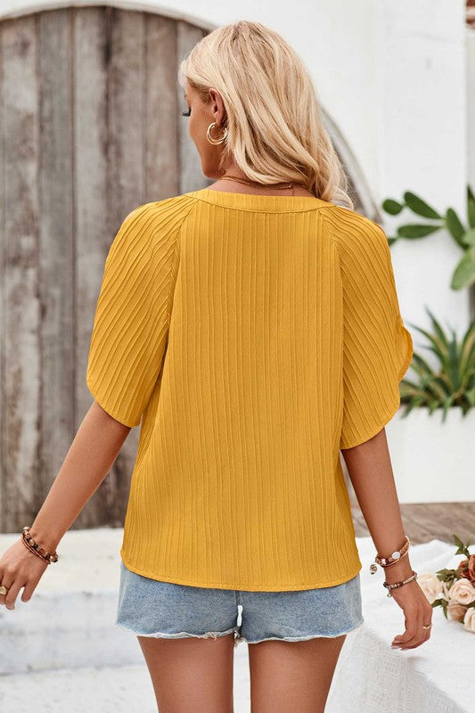 Textured Notched Top with Shoulder Slit