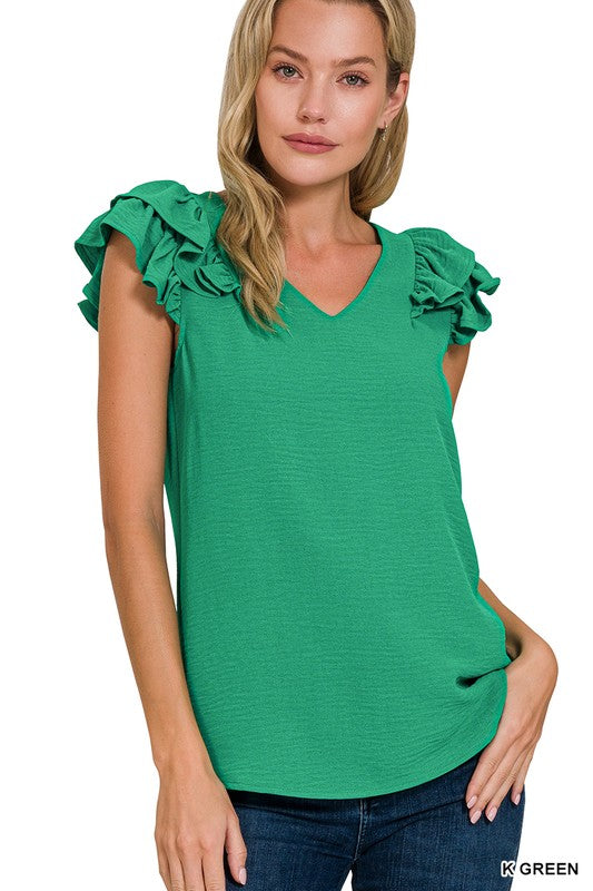 Woven Tiered Ruff Sleeve Top – Sandhills Clothing Co.