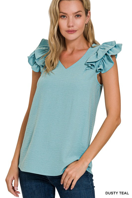 Woven Tiered Ruff Sleeve Top – Sandhills Clothing Co.