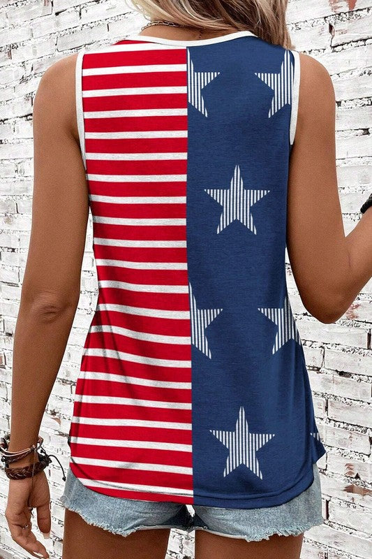 Striped Flag Printed Round Neck Tank Top