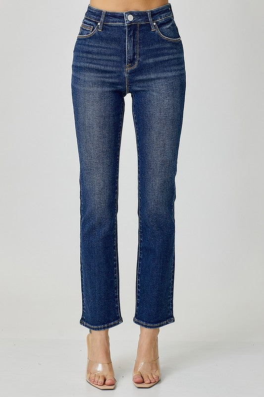 Risen Mid Rise Straight Slim Jeans