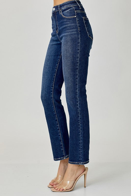 Risen Mid Rise Straight Slim Jeans