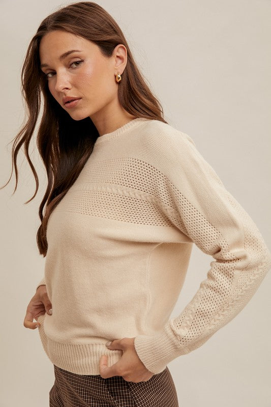 Cozy Knit Perforated Sweater – Neutral Beige