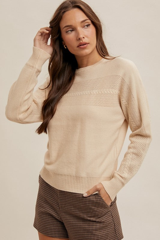 Cozy Knit Perforated Sweater – Neutral Beige