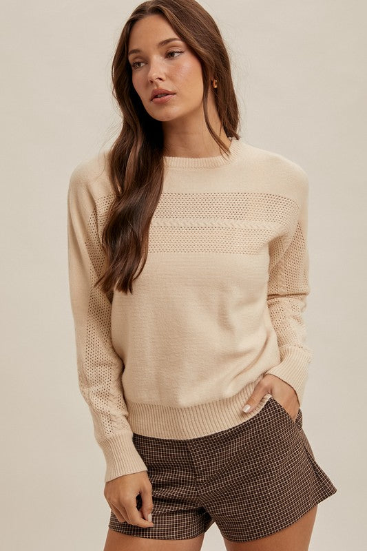 Cozy Knit Perforated Sweater – Neutral Beige