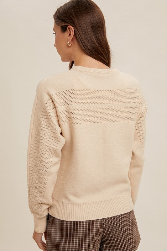 Cozy Knit Perforated Sweater – Neutral Beige