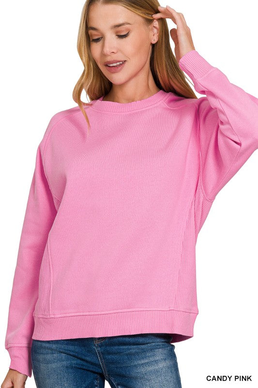 Candy Pink Relaxed-Fit Crewneck Sweatshirt