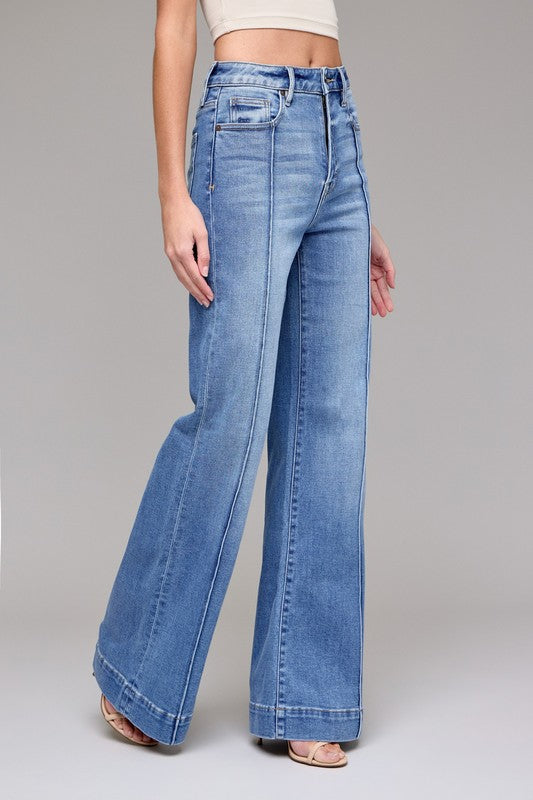 Medium Light Pintuck High Rise Flare Jeans – Hidden Jeans