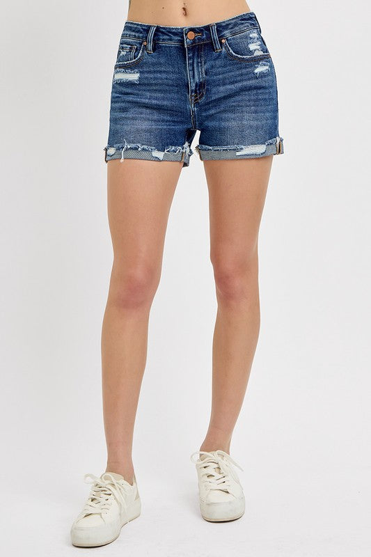 Risen High Rise Ripped Hem Shorts