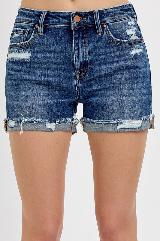 Risen High Rise Ripped Hem Shorts