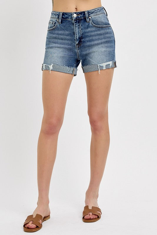 Risen High Rise Ripped Hem Shorts