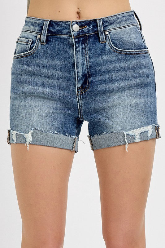 Risen High Rise Ripped Hem Shorts