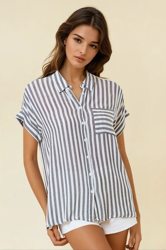 Striped Short Sleeve Button Down Shirt