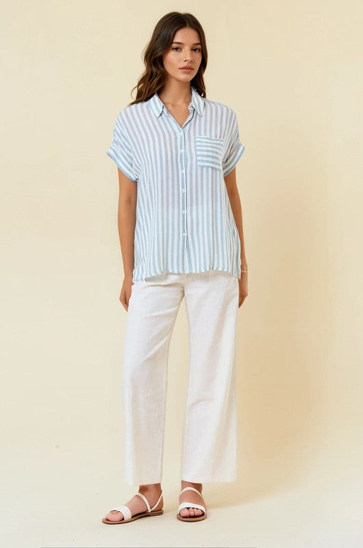 Striped Short Sleeve Button Down Shirt