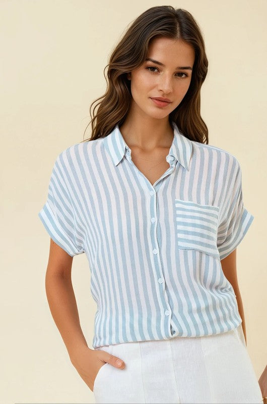 Striped Short Sleeve Button Down Shirt