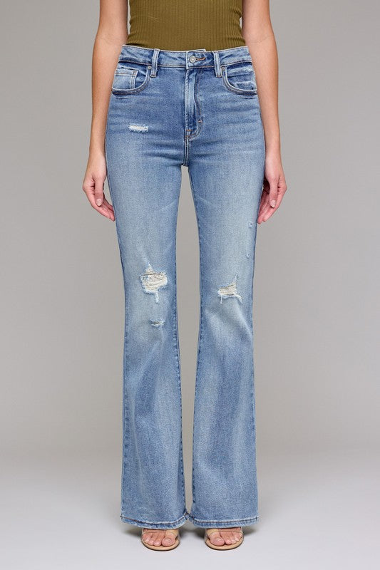 Medium Light Distressed Stretch Flare Jeans – Hidden Jeans