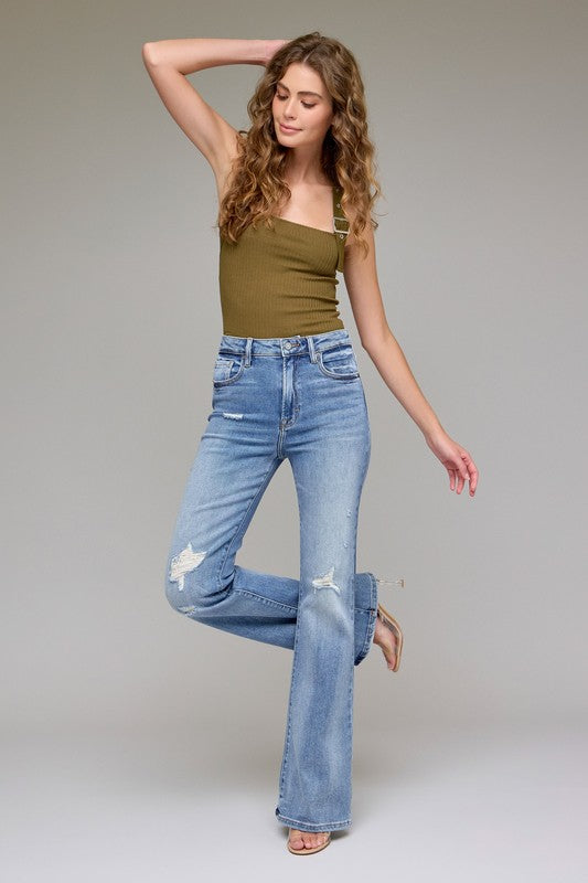 Medium Light Distressed Stretch Flare Jeans – Hidden Jeans