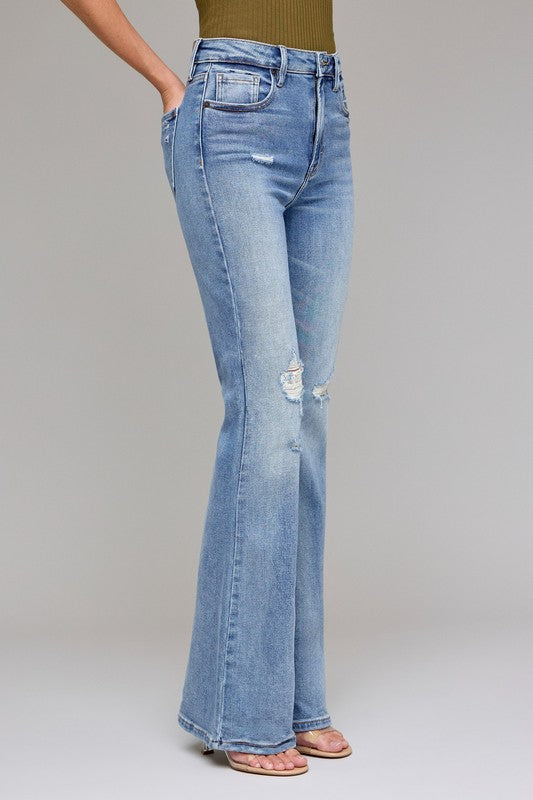 Medium Light Distressed Stretch Flare Jeans – Hidden Jeans