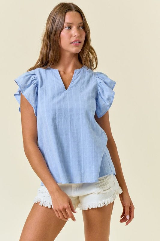 Flutter Sleeve Notch Neck Blouse