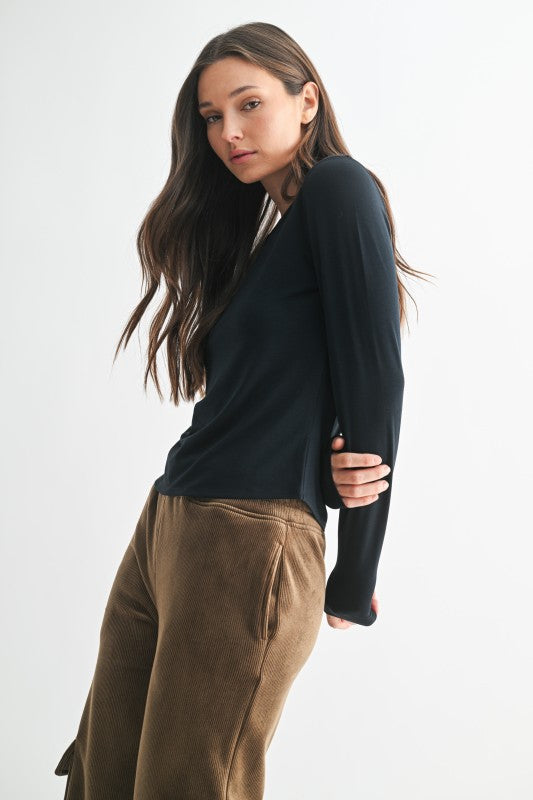 Mono B Luxe Line Long Sleeve Top