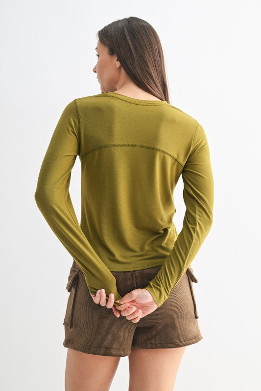 Mono B Long-sleeved Micro-Ribbed Athleisure Top