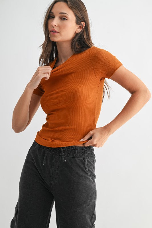 Mono B Essential Micro-Ribbed Short Sleeve Top