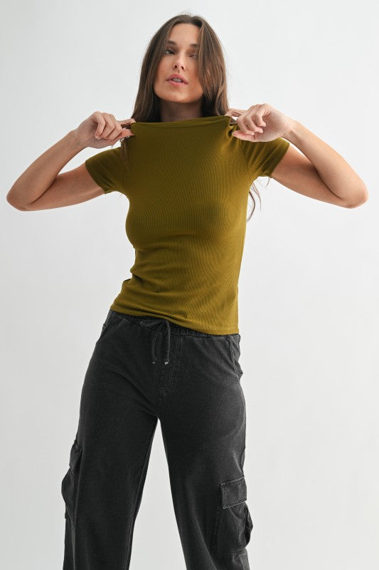 Mono B Essential Micro-Ribbed Short Sleeve Top