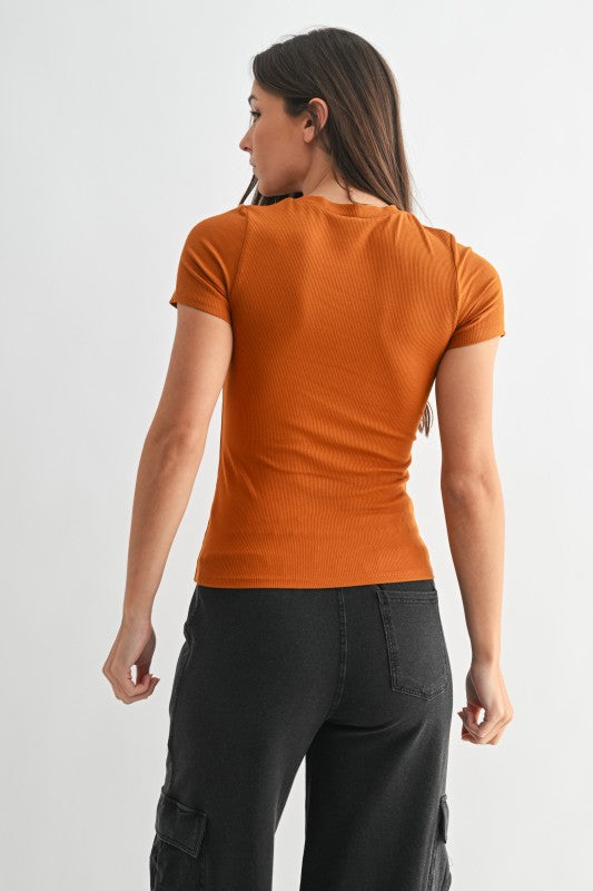 Mono B Essential Micro-Ribbed Short Sleeve Top