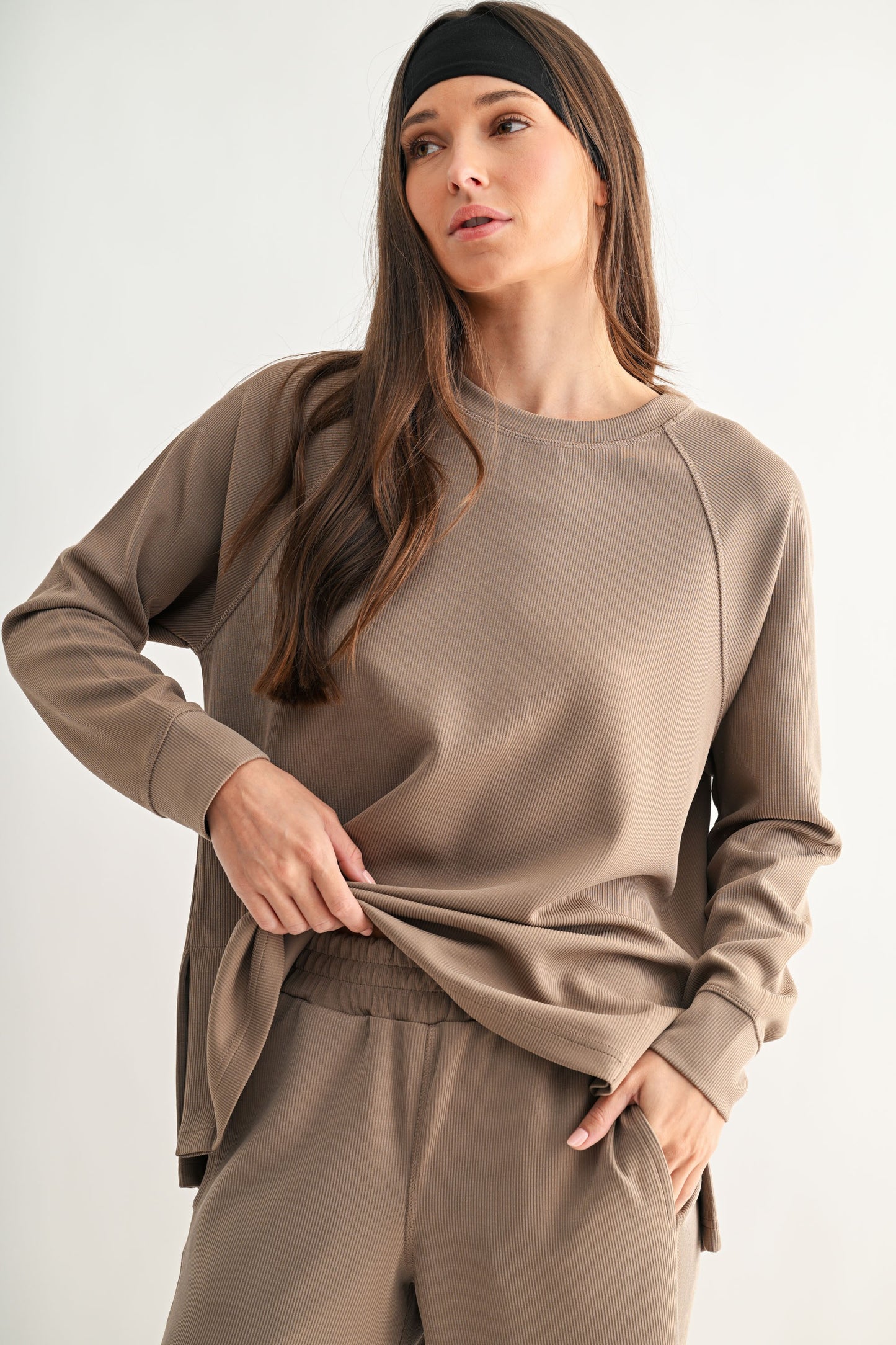 MONO B Luxe Sand Wash Rib Raglan Pullover-Silken Taupe