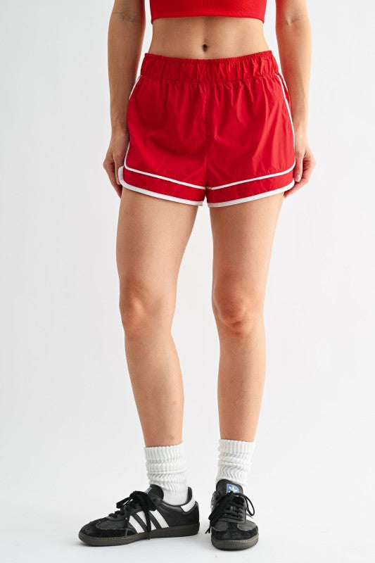 MONO B Retro Runner Active Shorts -Red