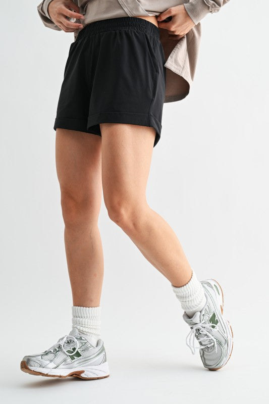 MONO B Everyday Performance Cuffed Active Shorts - Black