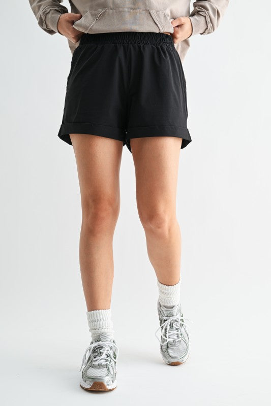 MONO B Everyday Performance Cuffed Active Shorts - Black