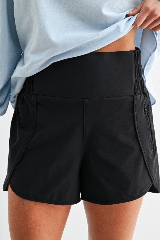 MONO B High Waist Scallop Active Shorts – Black