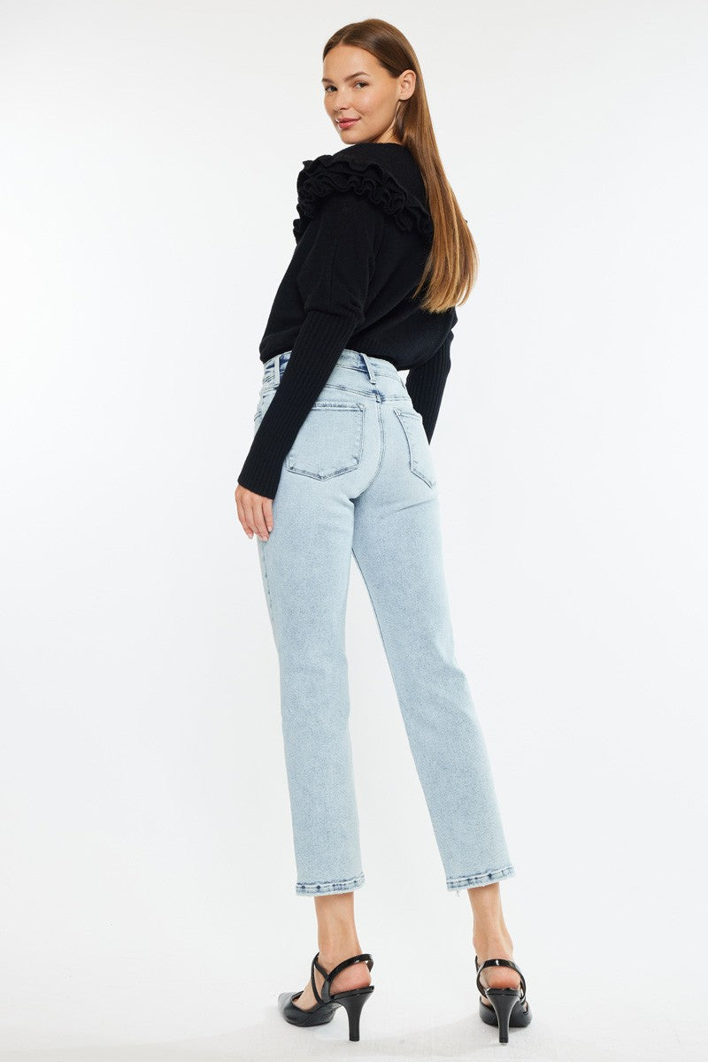 KanCan Mid-Rise Medium-Wash Crop Straight Jeans
