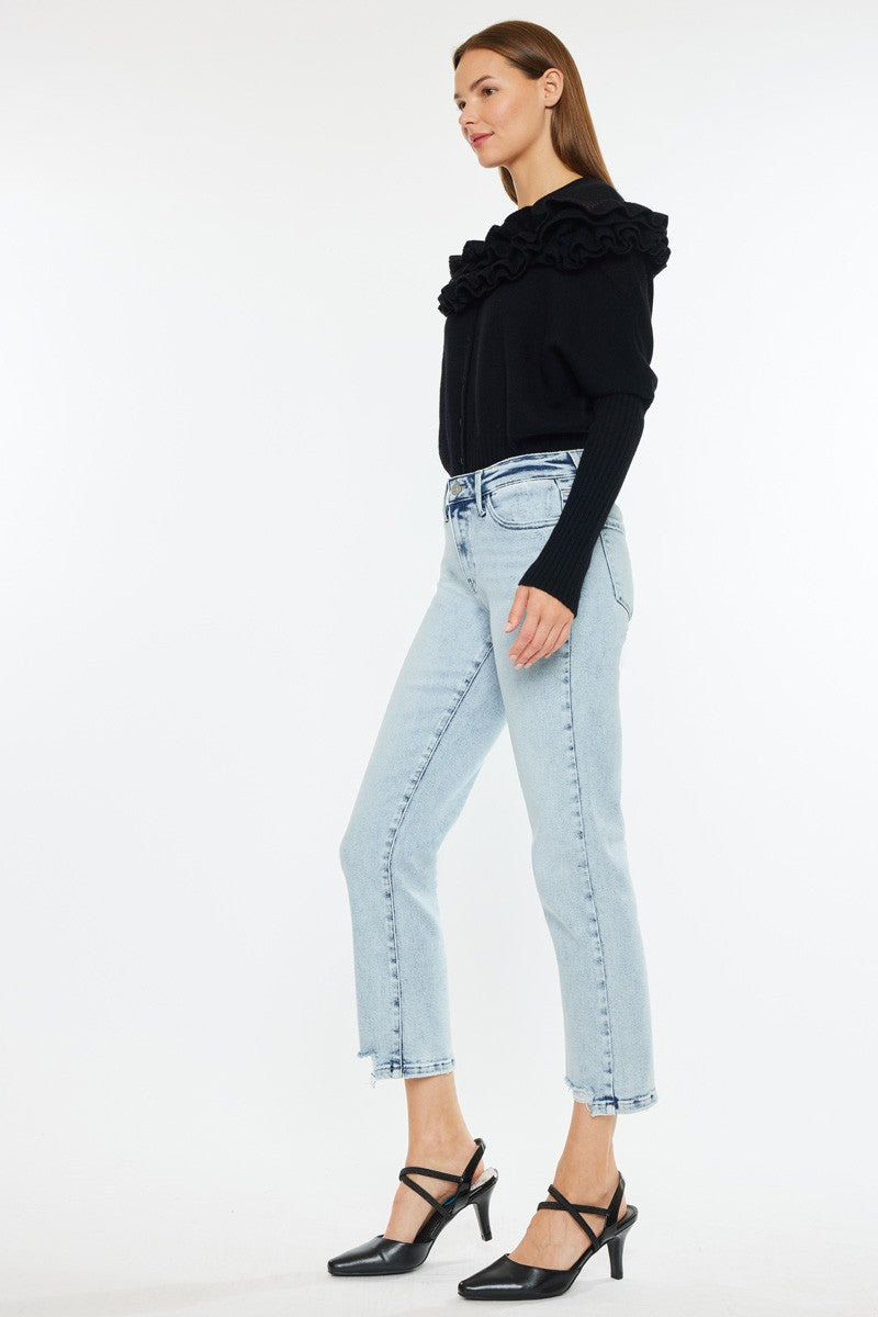 KanCan Mid-Rise Medium-Wash Crop Straight Jeans